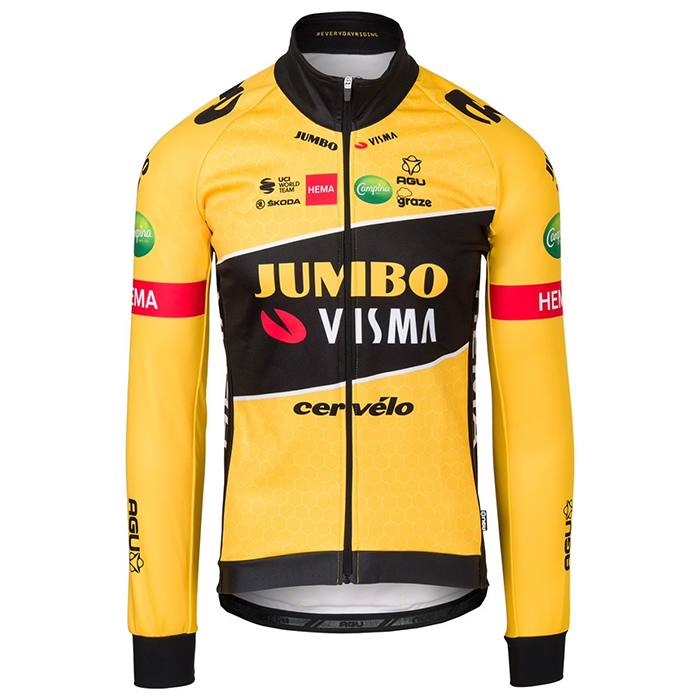 2022 Cycling Jersey Jumbo Visma Black Yellow Long Sleeve and Bib Tight